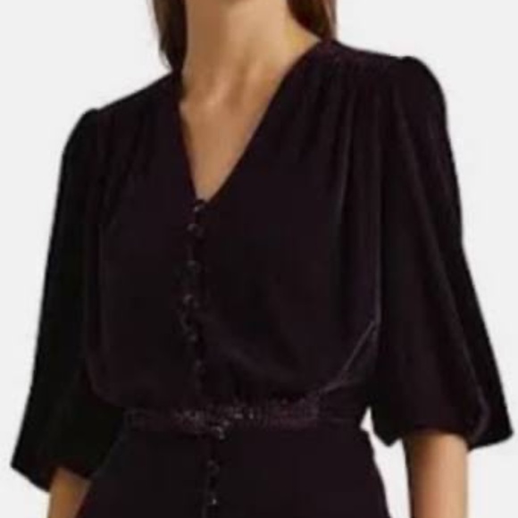 NWT Lauren Ralph Lauren Velvet Button Front Puff Sleeve Top 10 - Picture 2 of 11